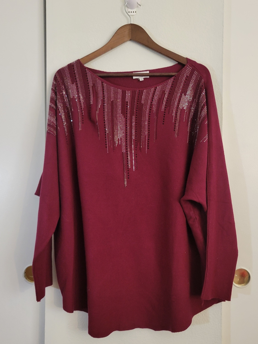 Siren Lily Wine Red Embellished Long Sleeve Pullover